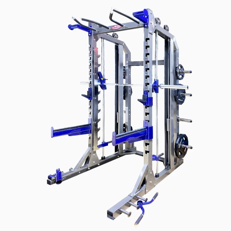 Heavy Duty Smith Rack with Integrated Pull up Bar and Weight Plate Holders for Full Body Training