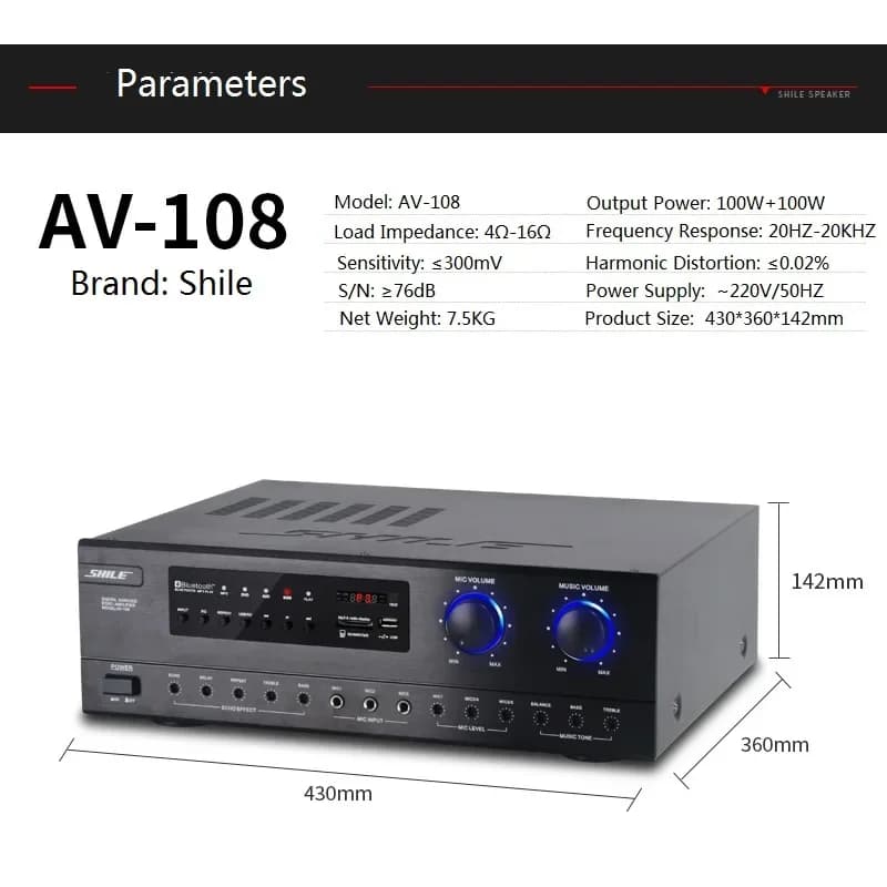 Amplificatore di Potenza Domestico per Karaoke con USB, SD, HiFi, Bluetooth Wireless, Microfono Multifunzione, Mixer Stereo Professionale da 100W