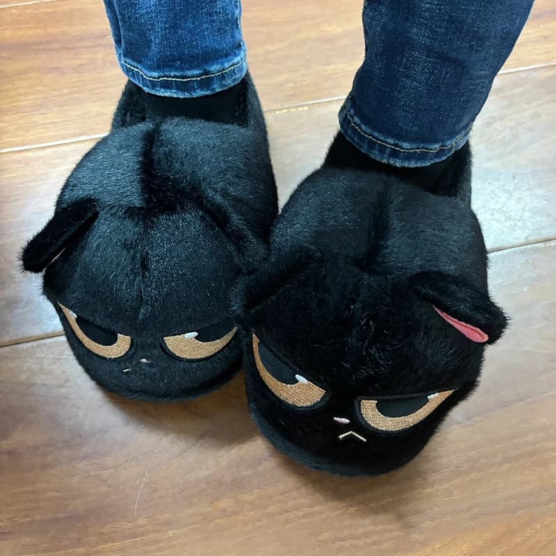 Scarpe da casa avvolte calde da donna Mocassini slip on gattino da donna Pantofole invernali unisex comode con schienale chiuso Nuove pantofole con gatto sfocato Snuffy