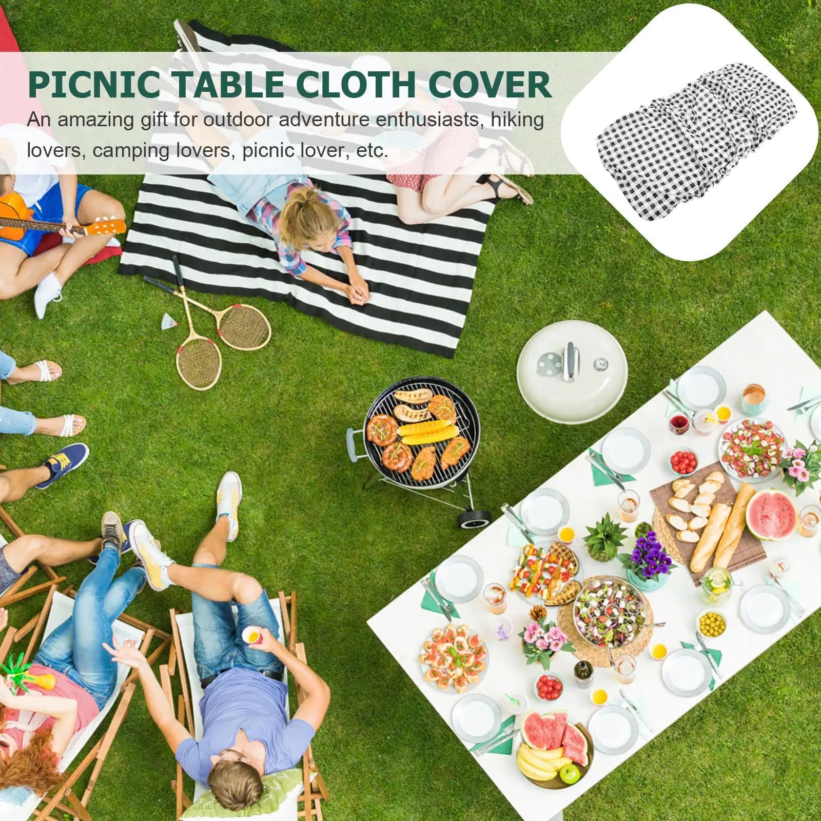 Waterproof Picnic Table Cover, Elasticized Tablecloth with Flexible Design, Open Camping Decorative, Picnic Protective