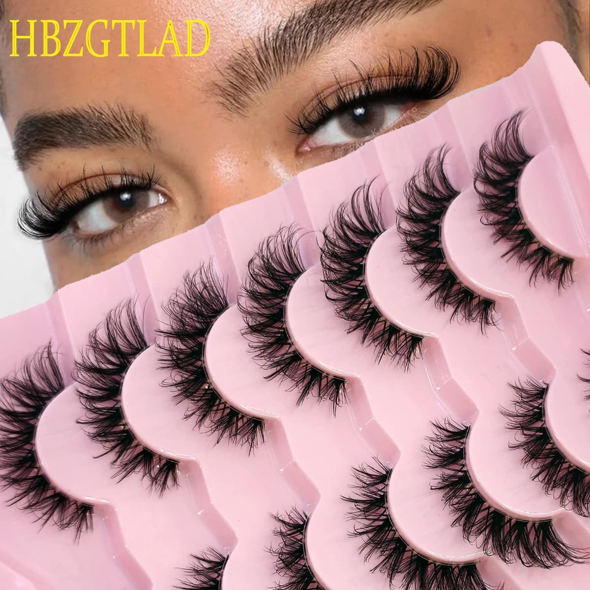 New 7 pairs of natural striped eyelashes with transparent band, soft and thick, cross eyelashes effect, fake lashes in synthetic mink for everyday use and parties