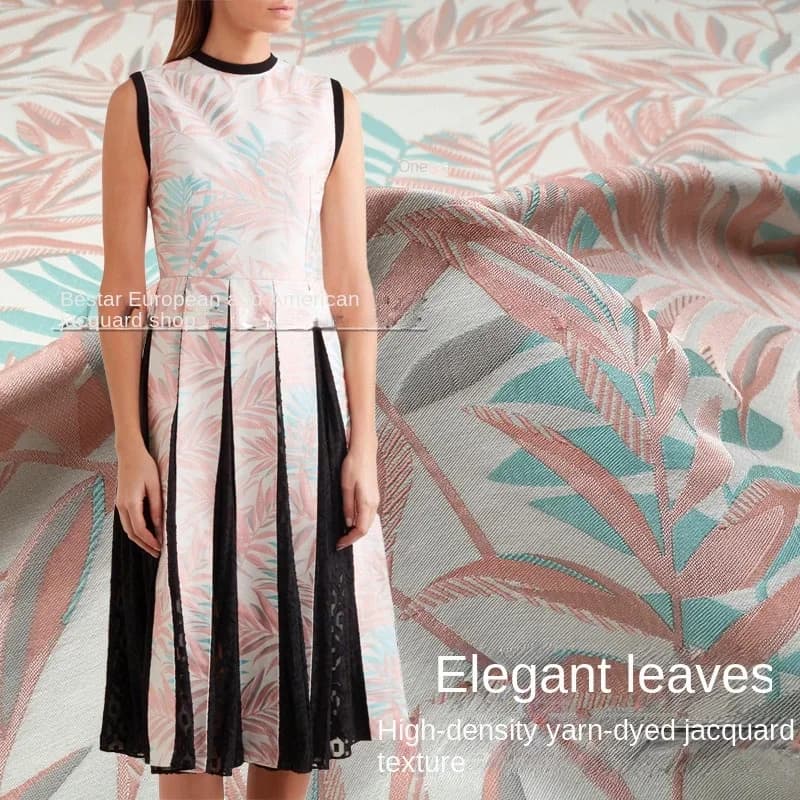 Jacquard Fabric Three-dimensional Palm Leaf Pattern Autumn Winter Brand Dress Windbreaker Tang Suit Fashion Yarn-dyed Fabrics