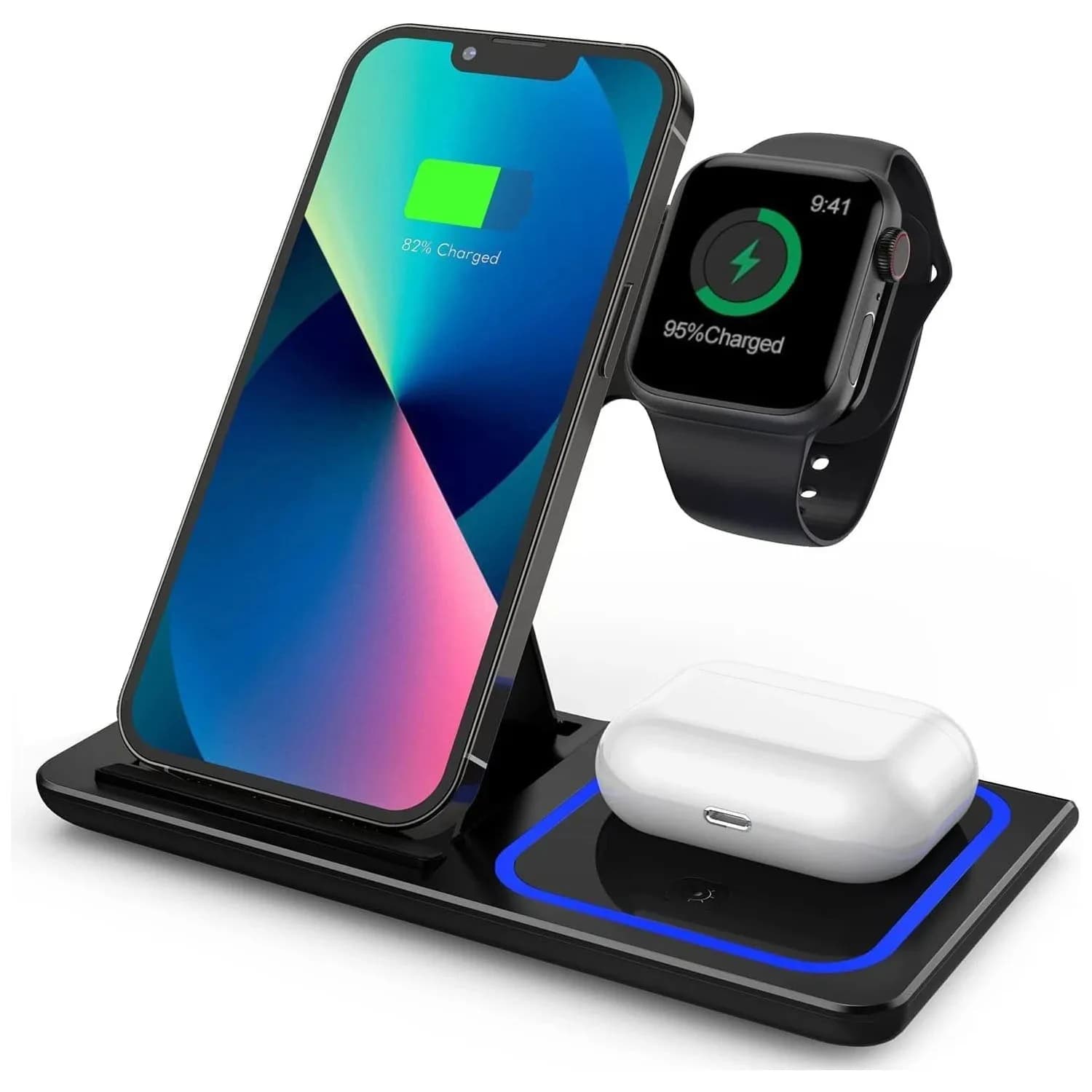 15W Wireless Magnetic Charger with iPhone 17-12 Pro Max, Apple Watch 8 7, Airpods Pro - Quick Charging Station 3 in 1
