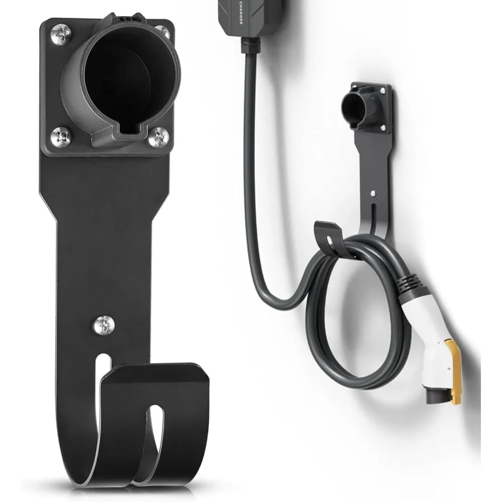 Supporto per caricabatterie EV con gancio a J e combinazione di supporto a parete per connettore SAE J1772, organizer per cavo caricabatterie per auto elettriche EVSE, gancio a parete per cavo caricabatterie EV, supporto per cavo con connettore J1772
