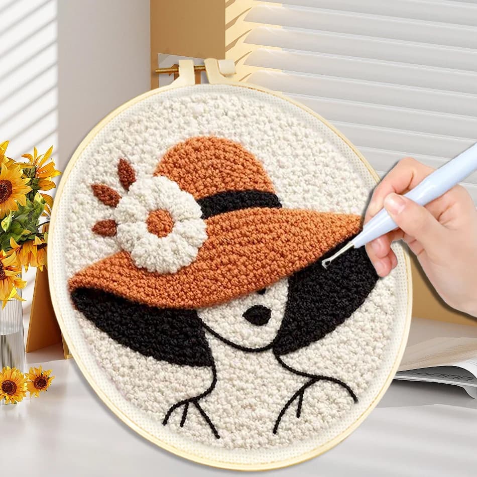 DIY Punch Needle Kits for Beginners with Hoop Embroidery Punch Needle Starter Craft Set Giraffe Festival Gift