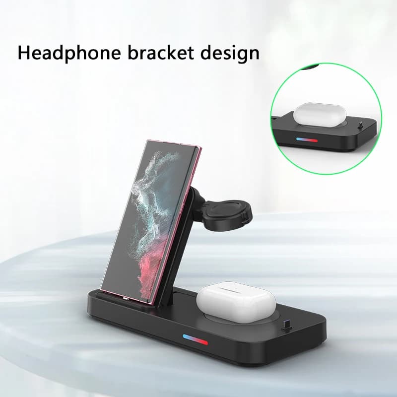 Supporto per caricabatterie wireless 3 in 1 Stazione dock di ricarica rapida Tipo C per orologio Huawei iPhone 15 14 13 12 Pro Max Auricolari