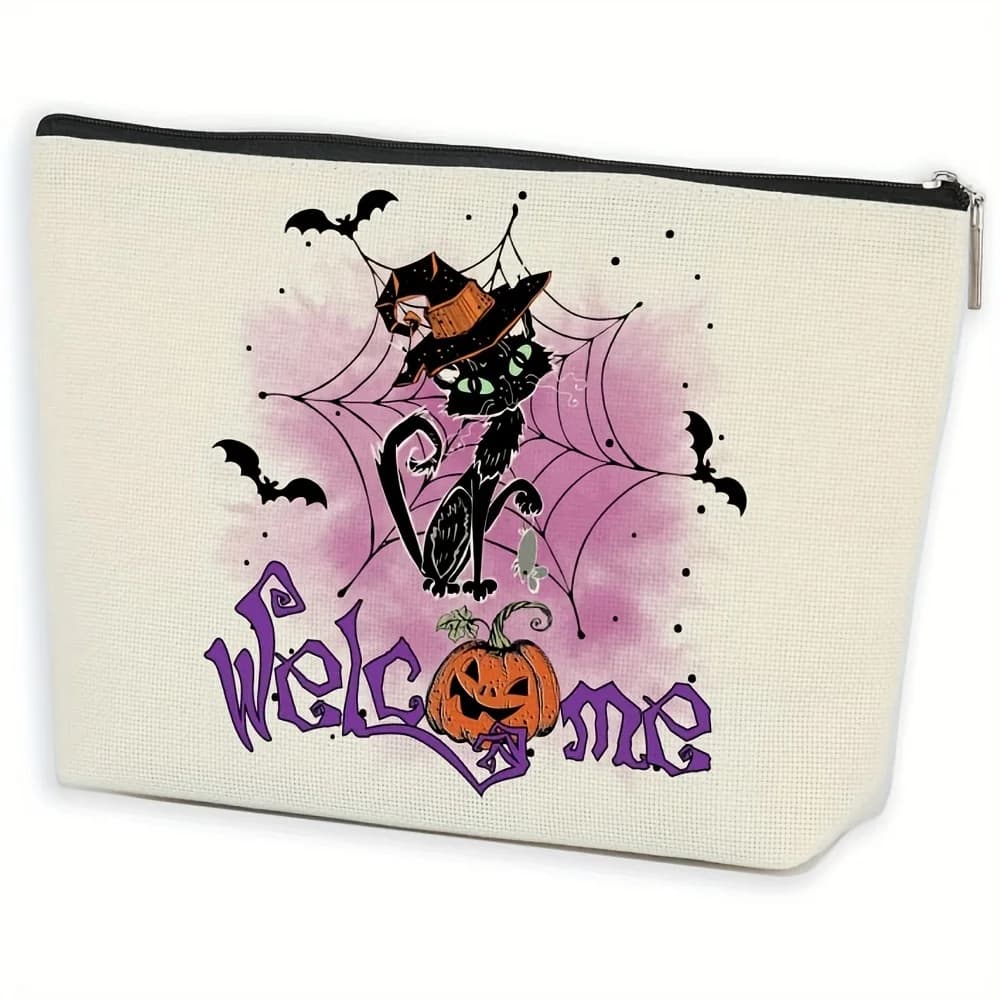 Witchy Halloween Pumpkin Makeup Bag Perfect for Wicca Goth Enthusiasts Ideal Travel Cosmetic Organizer and Party Favor
