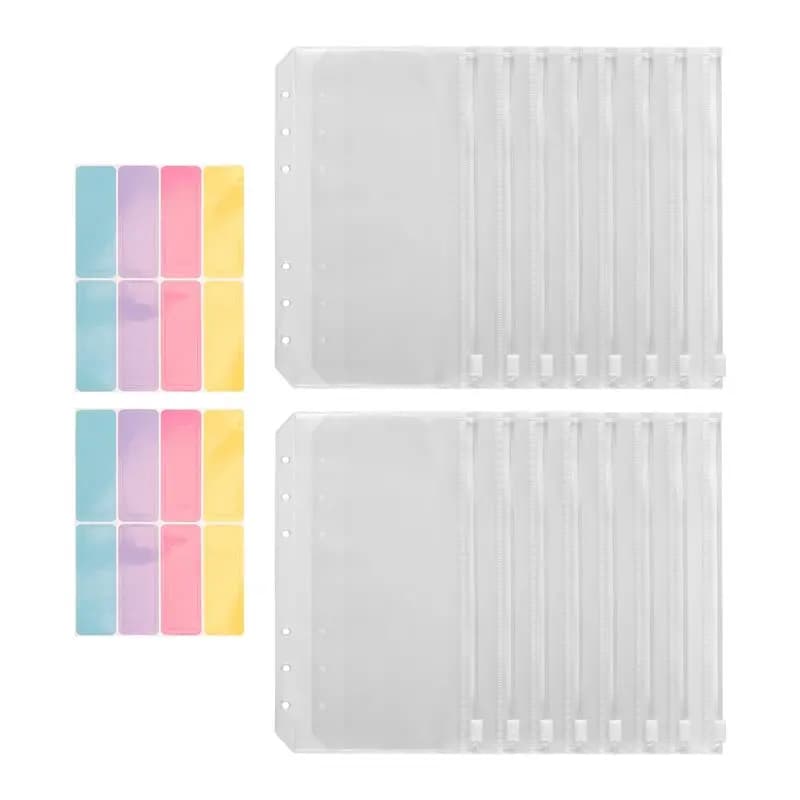 16PCS A6 Binder Pockets 6 Holes Budget Cash Envelopes Clear Zipper Folders For 6-Ring Budget Binder Notebook User-Friendly