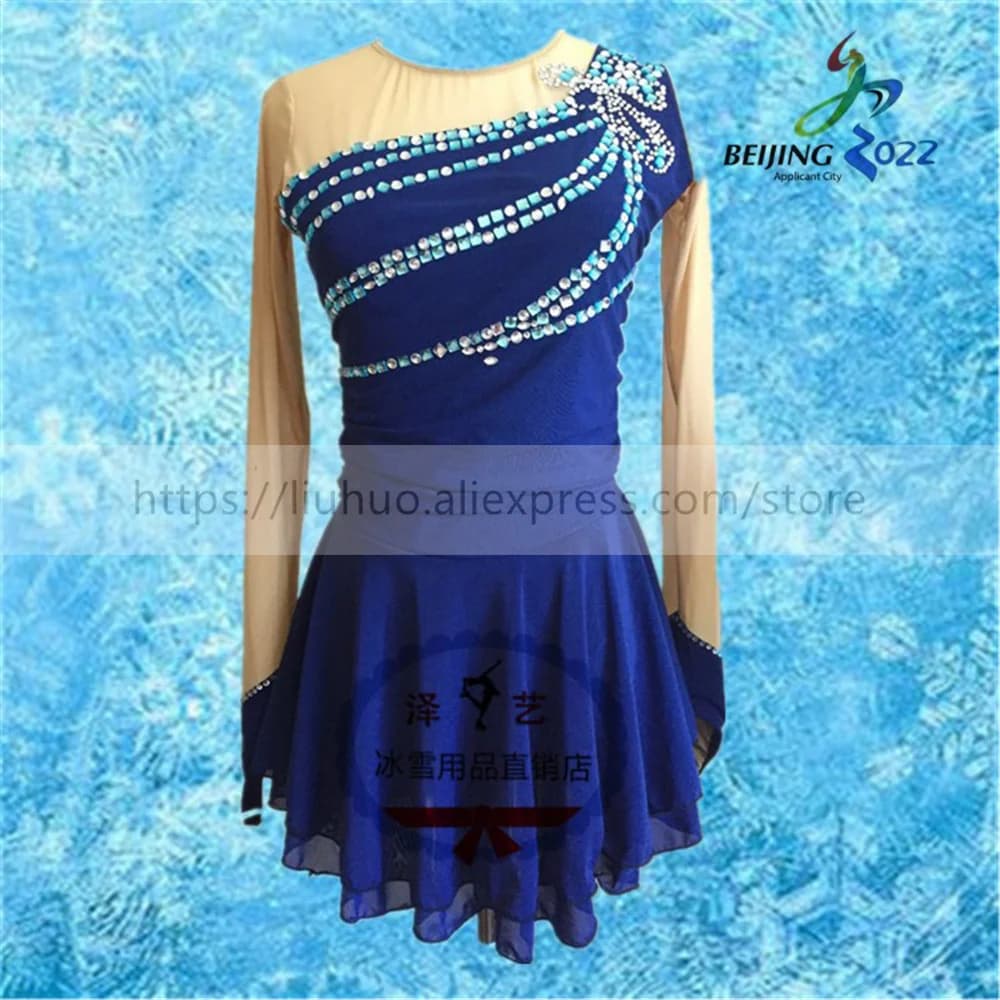 LIUHUO Pattinaggio di Figura Vestito da Donna Ragazza Prestazioni sul Ghiaccio Ginnastica Ritmica Concorso Body Danza Balletto Collant Blu Bambini