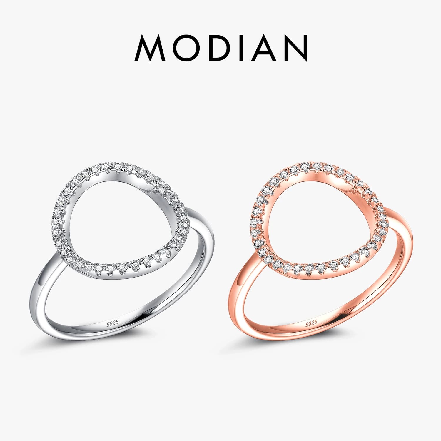 Classic Fashion Hollow out Hoop Sparkling White And Rose Ring Cubic Zirconia Jewelry Real Solid 925 Sterling Silver Rings