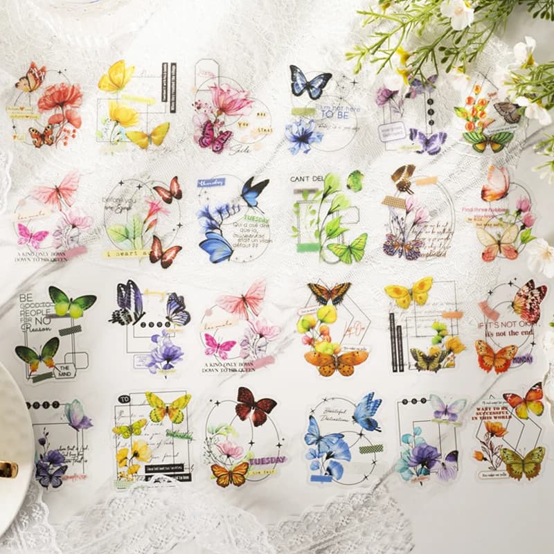 30 pcs/pack PET Stickers Butterfly Dream Misty Rain Series Butterfly Collage Supplies Decoration Journal Stickers DIY butterfly