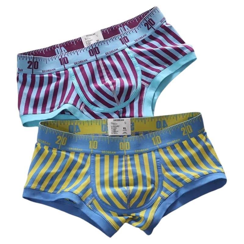 New Striped Boxer Briefs Men's Comfortable Underwear Breathable Cotton Trunks with Elastic Waistband