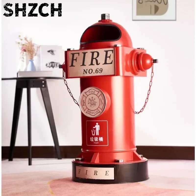 Industry Wind Fire Hydrant Trash High-capacity Styling Ornaments Pedal Iron Garbage Can American Style Cafe Restaurant Waste Bin