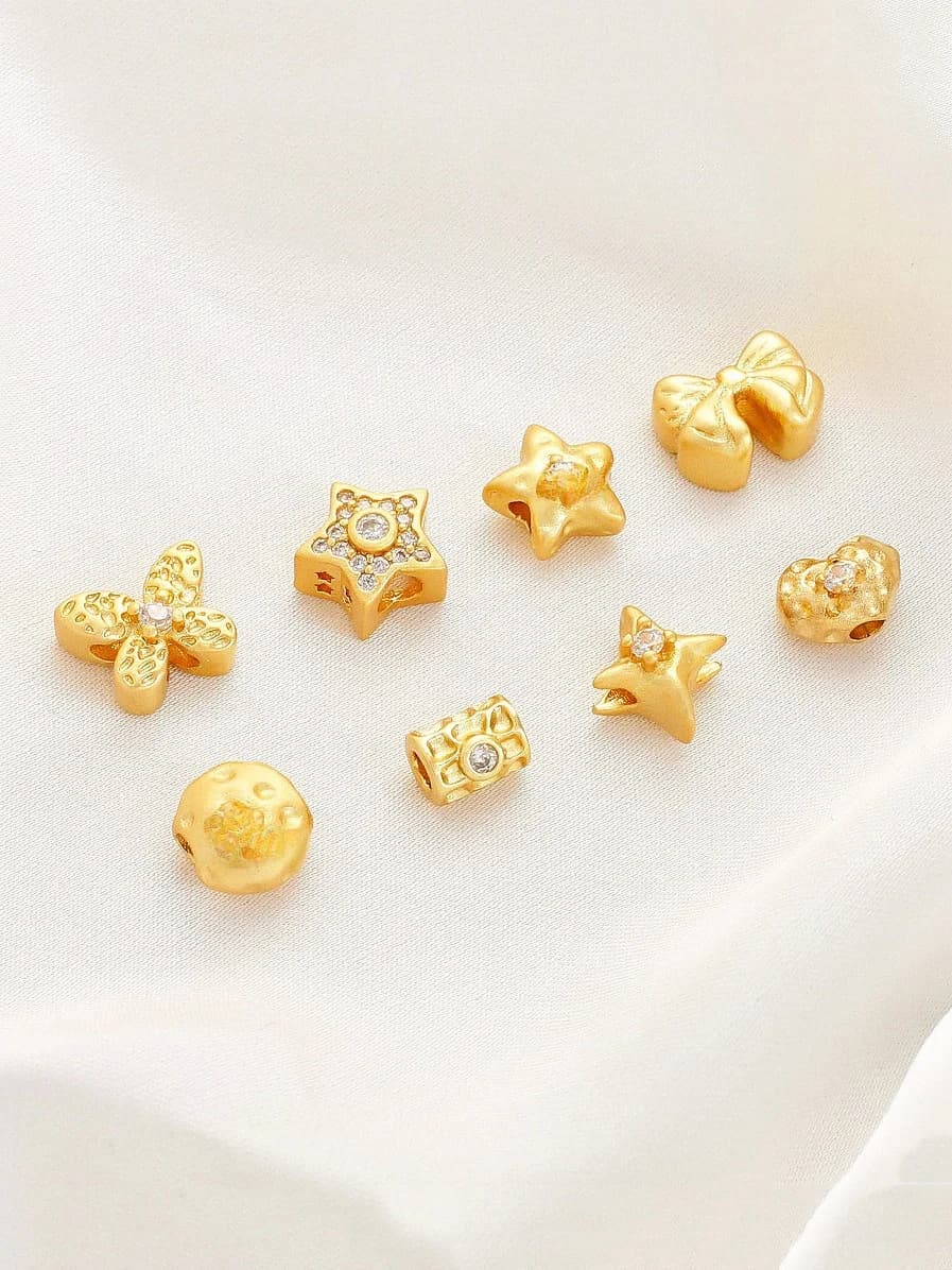 Round Beads Shaped Heart and Star with Golden Opaca Zirconia for Bracelets and Fai-da- necklaces ♪