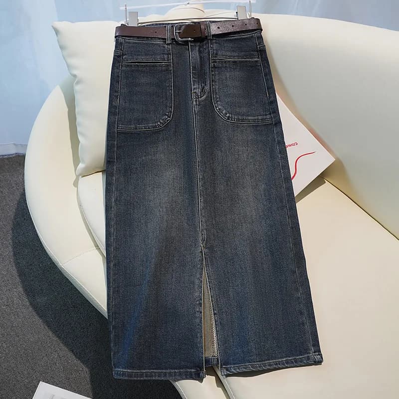 Vintage Blue Jeans Gonna for Women High Life Slender Eyebrow Gonna With Summer Fashion Front Split