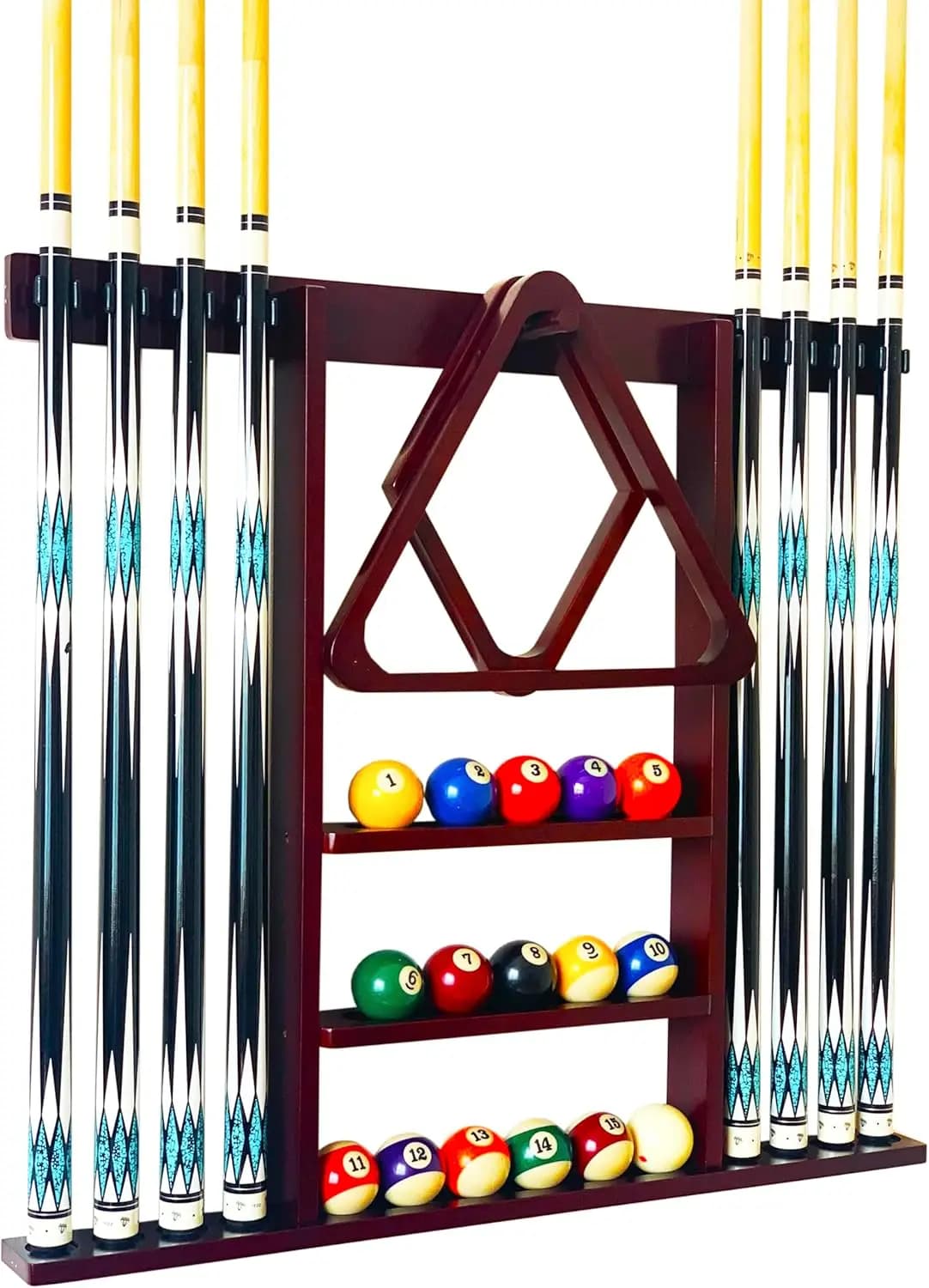 Supporto da Parete in Legno Massello per 8 Stecche da Biliardo, Accessorio per Rack da Biliardo