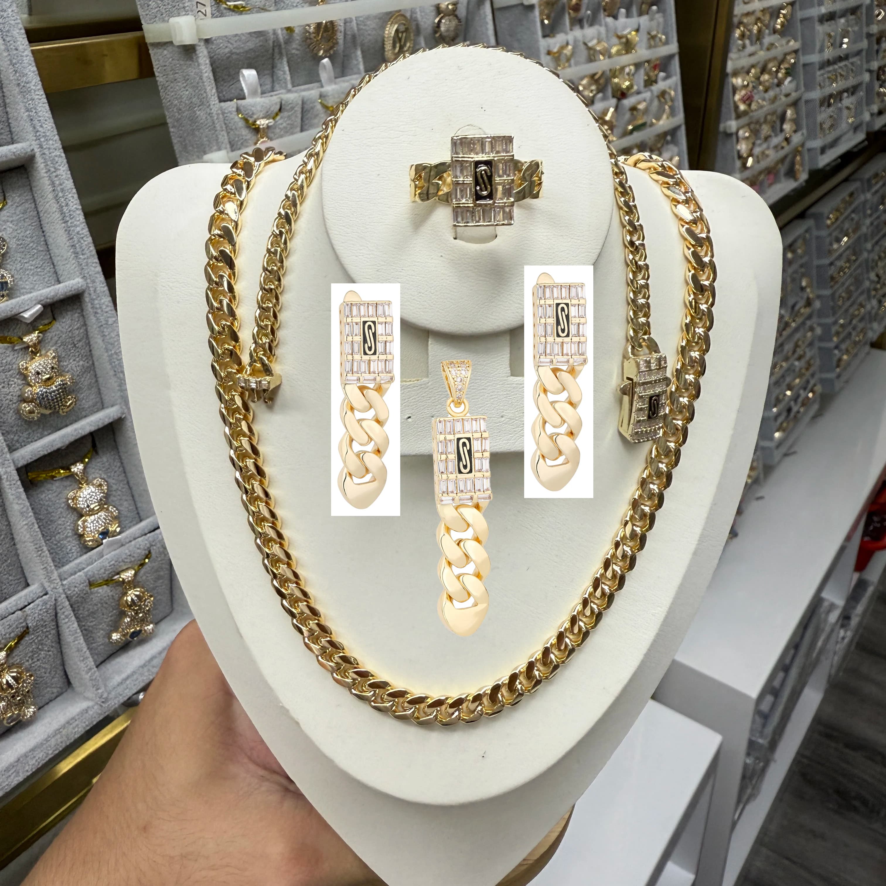 Set Regalo Anniversario per Donna: Bracciale e Collana Cubana Monaco Placcati in Oro 14K, Gioielli alla Moda 6mm/8mm/10mm