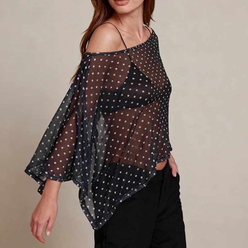 Poncho Copricostume Trasparente a Pois da Donna 2026 Estivo per Vacanze, Blusa a Spalle Scoperte, Copricostume da Spiaggia Femminile