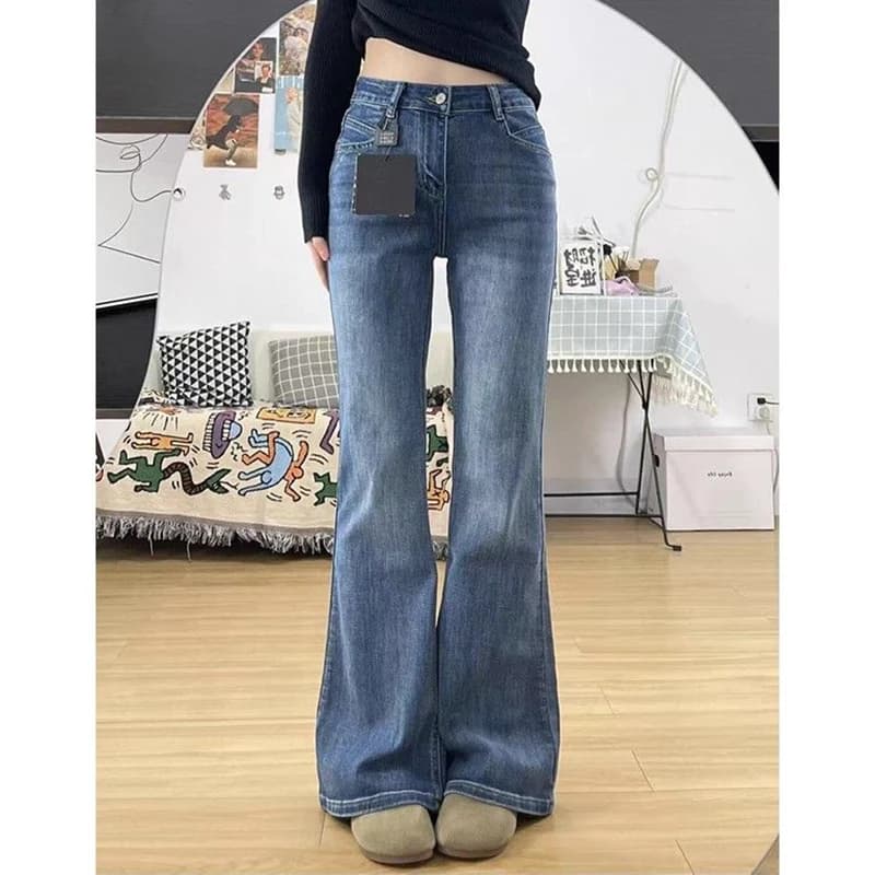 Nuovi Jeans Svasati Blu Vintage da Donna 2026, Pantaloni in Denim a Vita Alta Gamba Dritta Chic da Donna, Pantaloni Classici Semplici Femminili