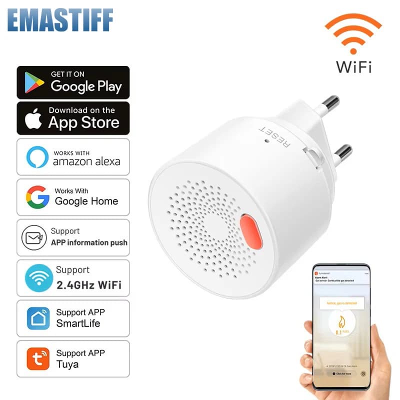 EU/US/UK Tuya Smart Home 2.4G Wifi Natural Gas Sensor Combustible Household Smart LPG Gas Leakage Alarm Detector