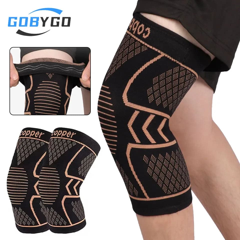 GOBYGO Supporto per ginocchio in rame Bretelle Compressione Ginocchio Manica Artrite Sollievo dal dolore articolare Sport Fitness Allenamento Corsa Unisex