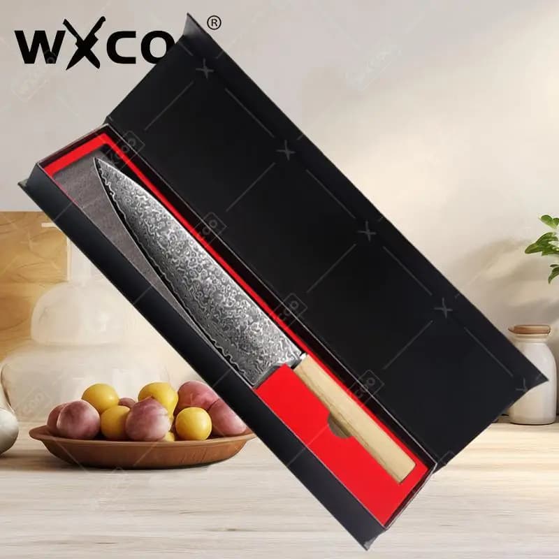 WXCOO Japanese cooking knife Sharp chef knife Forged meat mannaia Fish fillets Sashimi knife Damascus steel