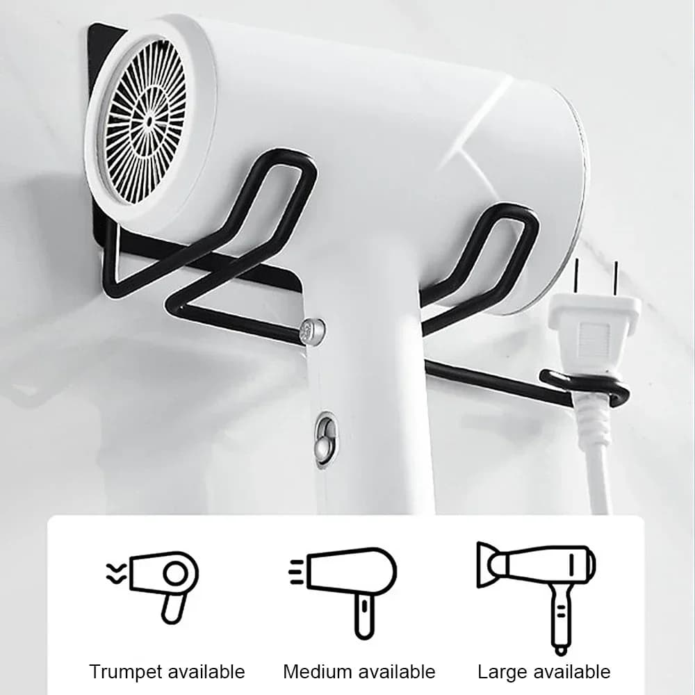 ​​Wall Mounted Hair Dryer Holder Rack, No Drilling for Straightener & Tools - Bathroom Organizer Shelf w/Nail-free installation