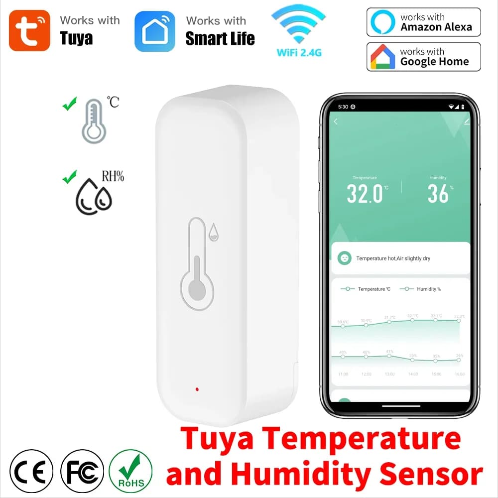 Tuya WiFi Temperature and humidity Smart Home Thermometer Igrometer APP Remote alarm Works with Alexa Google Home