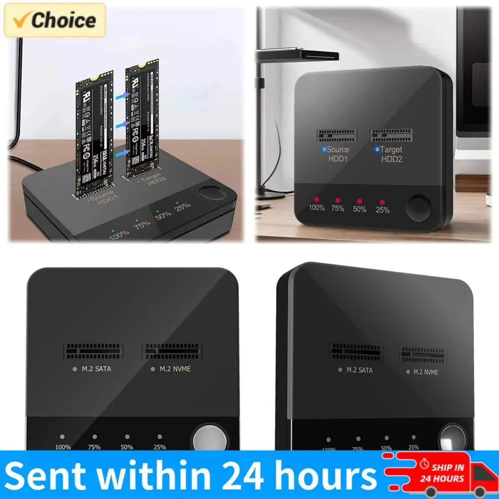 Duplicatore di Dischi Rigidi M.2 SATA/NVMe a Doppia Bay, Stazione di Clonazione Offline, Trasmissione Dati, Clonatore M.2 con Indicatore LED