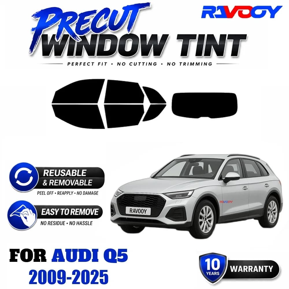 RAVOOY Precut Window Tint, Reusable Removable EPU Film, Custom Fit for Audi Q5 2009-2025, UV Heat Protection