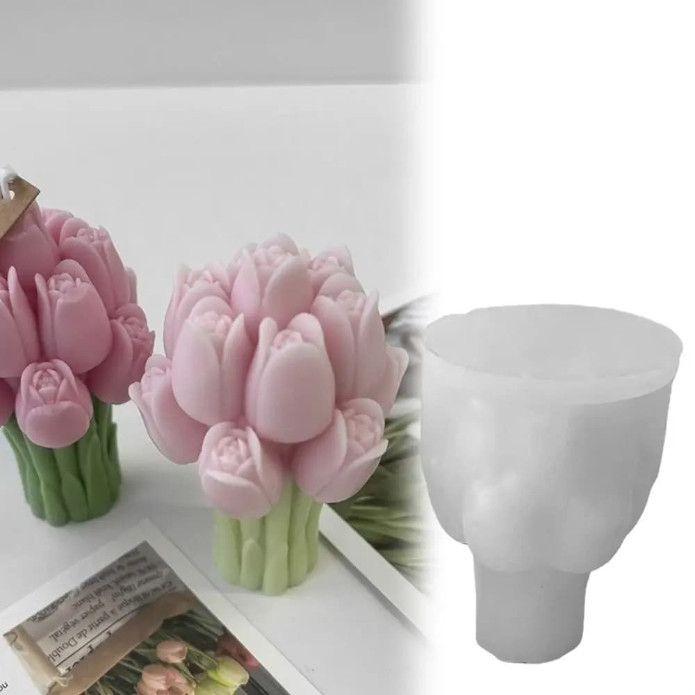New 3D Tulip Candle Molds Soft Silicone Easily Demold Flower Soap Mold Flexible Plaster Mold Resin Crafts Mold DIY Wedding Decor