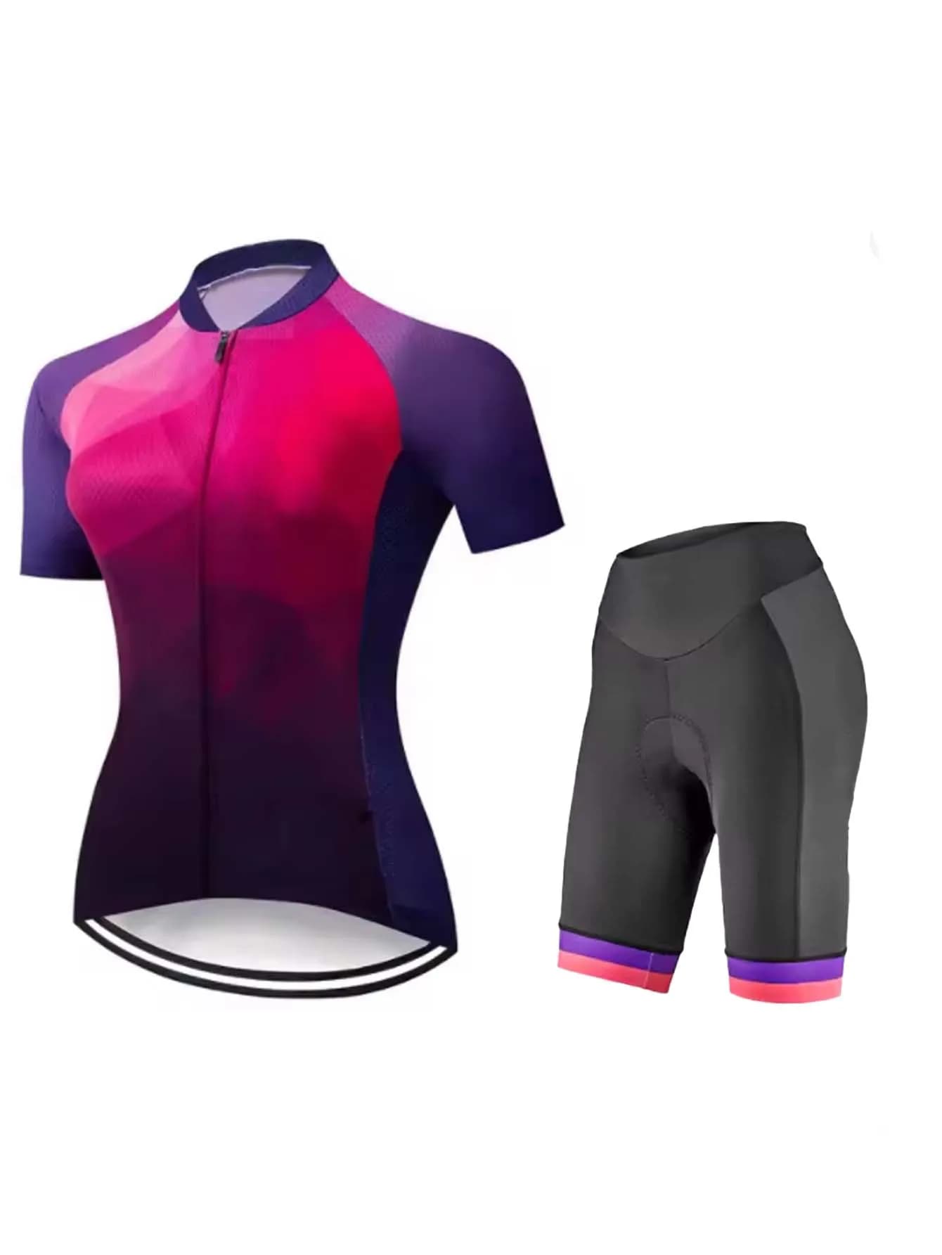 Women‘s Short Sleeve Shorts Cycling Set, Full Zip Crewneck Breathable Quick Dry Lightweight Bike Suit