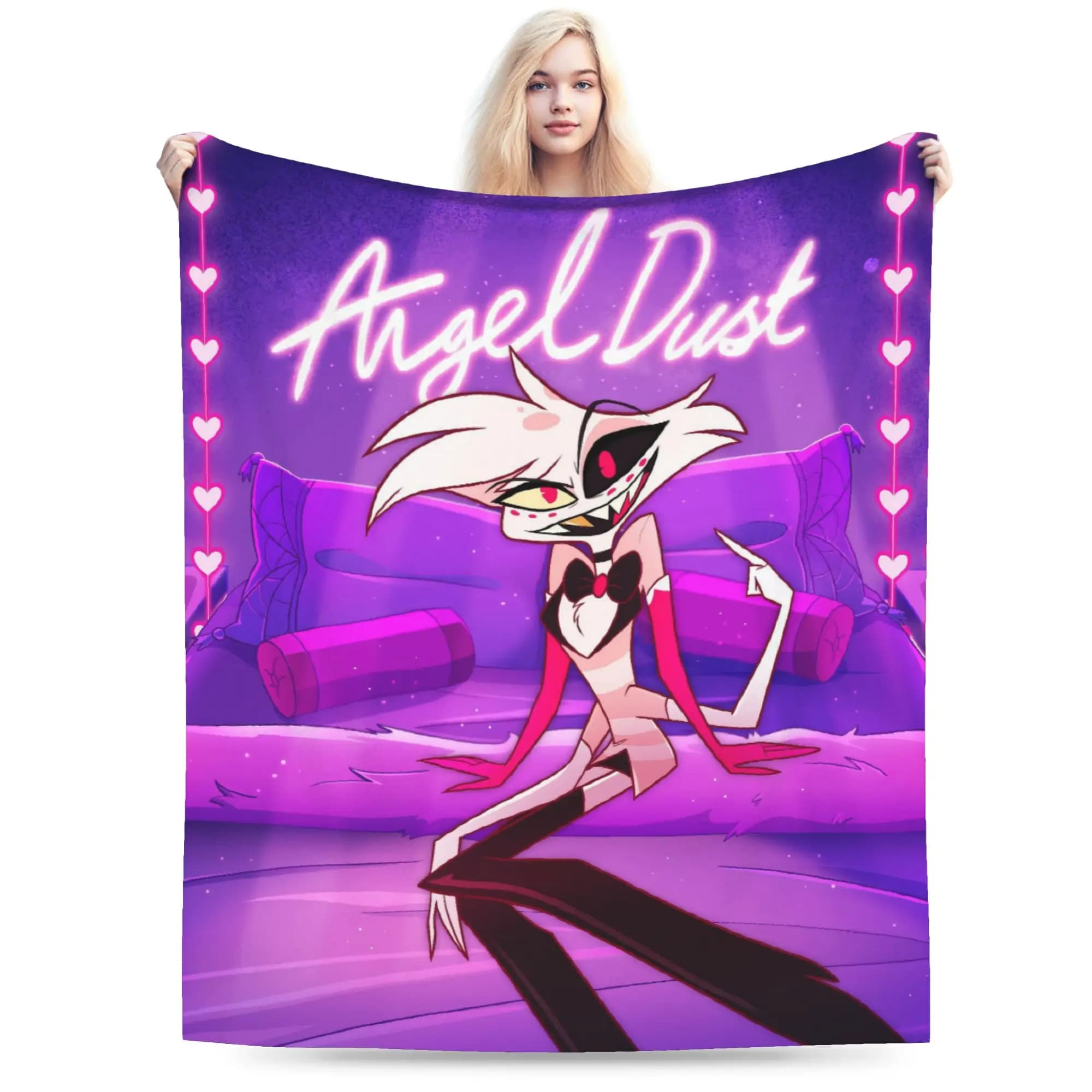 Cartoon Hazbins Hotel Angel Dusts Coperte Decorazione in pile Coperte leggere e traspiranti per copriletto del divano letto