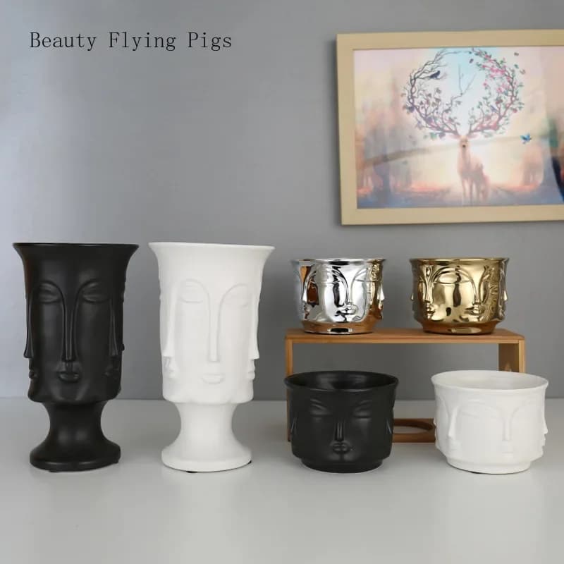 Nordic Faceted face Ceramic flower pot Matte matte Gold Silver Creative flower pot decoration
