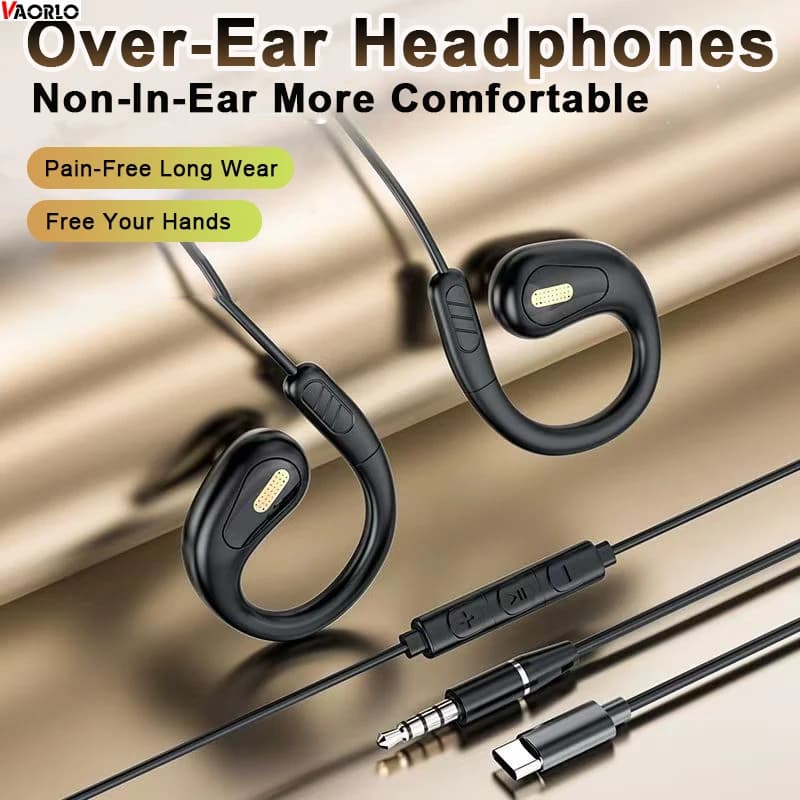 Cuffie con audio surround 9D Clip-on Controllo cablato Tipo-C / 3,5 mm Auricolari Sport Cuffie da gioco Auricolari ENC in microfono HD per Samsung