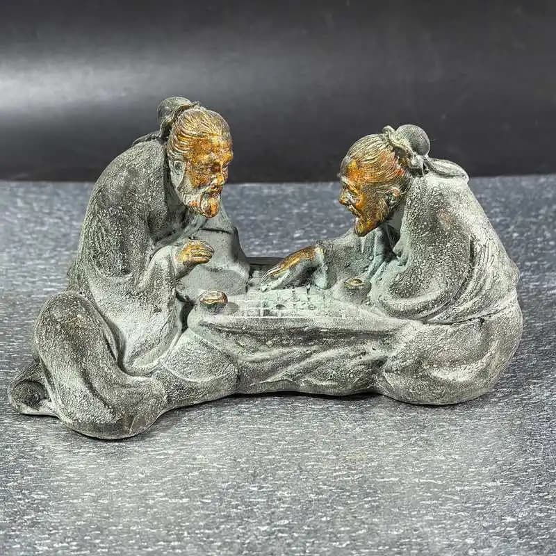 Copper chess set for two players, desktop craft ornament for the office