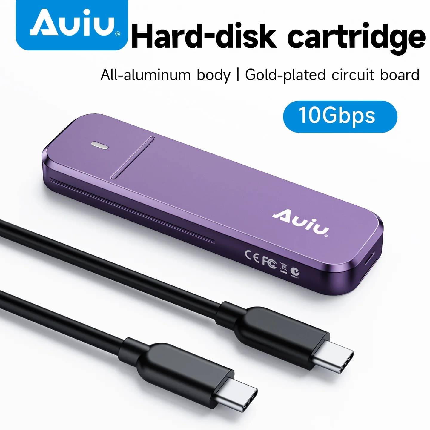 Custodia per disco rigido SSD a stato solido mobile Auiu da 10 Gbps, scatola per disco rigido NVMe completamente in alluminio, custodia esterna