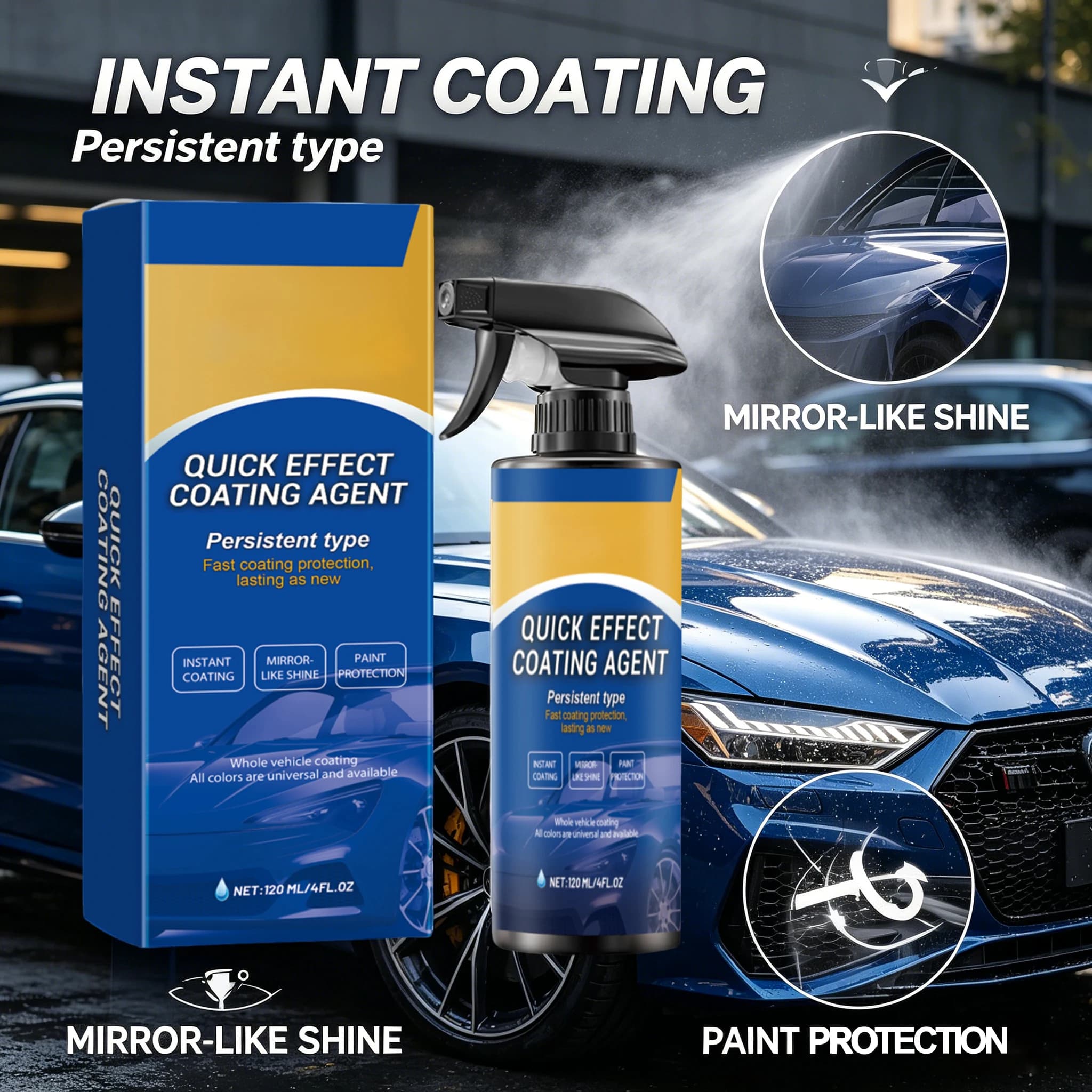 Car Quick Coating Agent Spray Nano Ceramic Coating Paint Sealant Streak-free Hydrophobic Glossy Finish Instant Shine UV Protect
