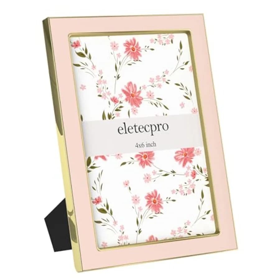 Enamel Picture Frame with Real Glass Cover, Cute Photo Frame with Gold Metal Edge, Horizontal and Vertical Display Pictures 4 b