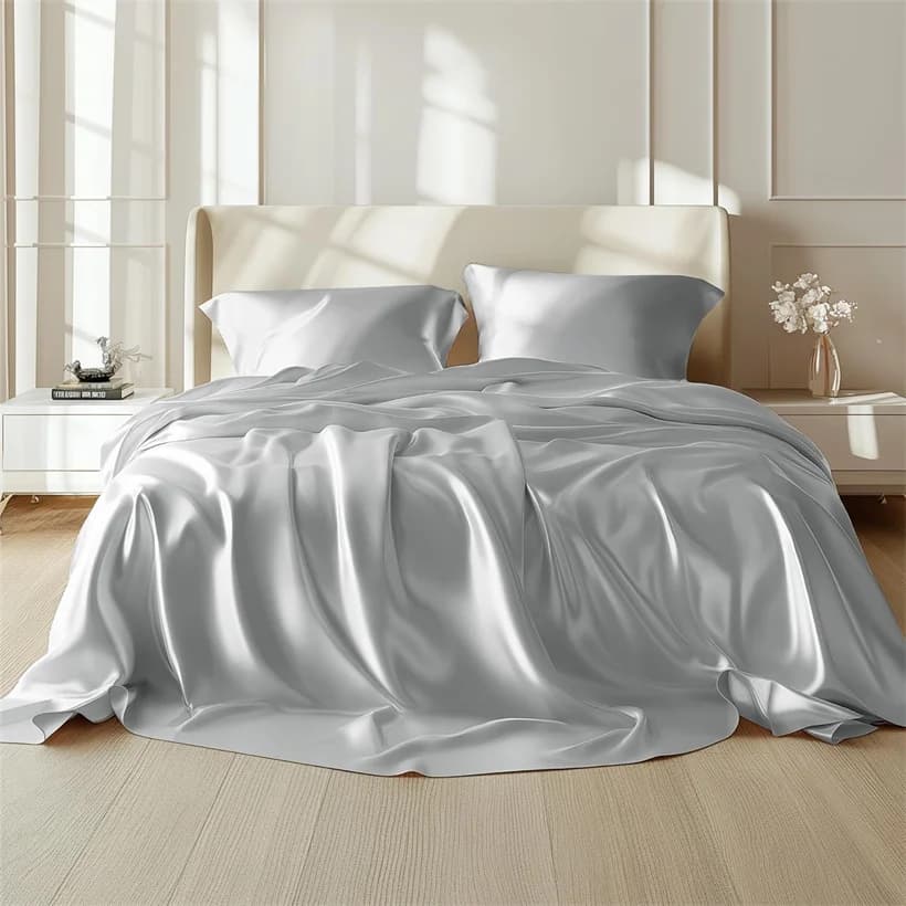 Lenzuolo Piatto di Lusso 100% Seta di Gelso Naturale, Lenzuolo Liscio per Letto Singolo, Matrimoniale, King, Queen, Biancheria da Letto