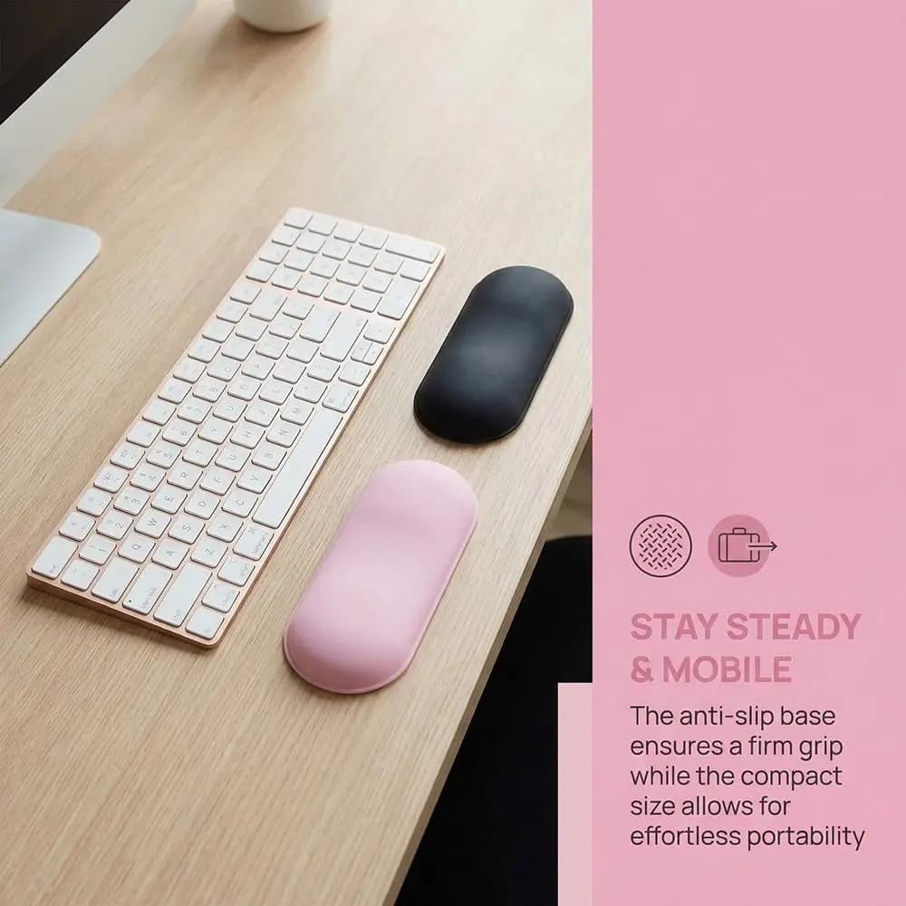 Poggiapolsi per Mouse in Silicone Morbido dal Design Carino, Base Antiscivolo, Nero/Rosa, per Computer e Laptop