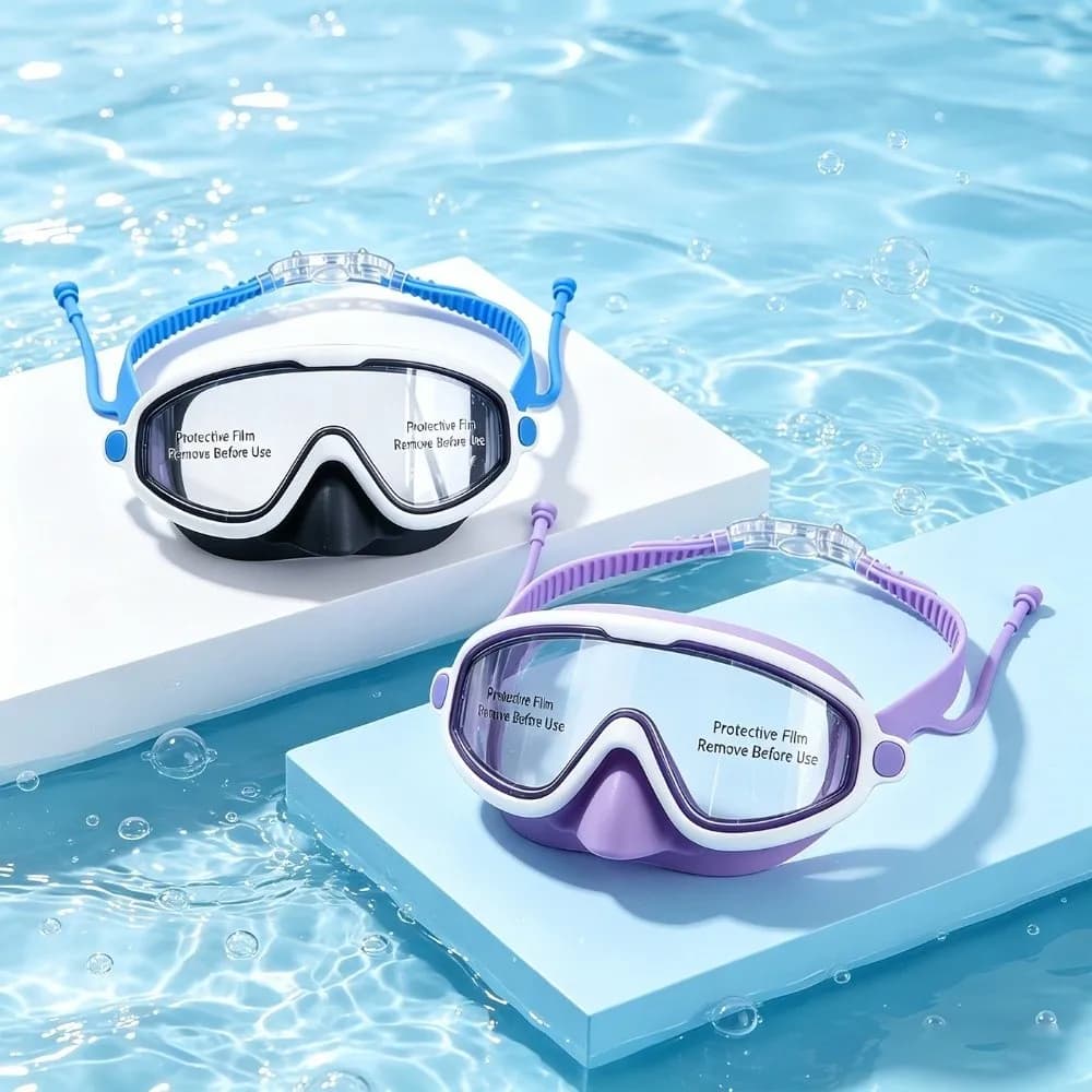 Waterproof Anti-Fog Kids Swim Goggles UV Protection HD View Swim Goggles Cap Set Adjustable Wide View Diving Eyewear Boys Girls