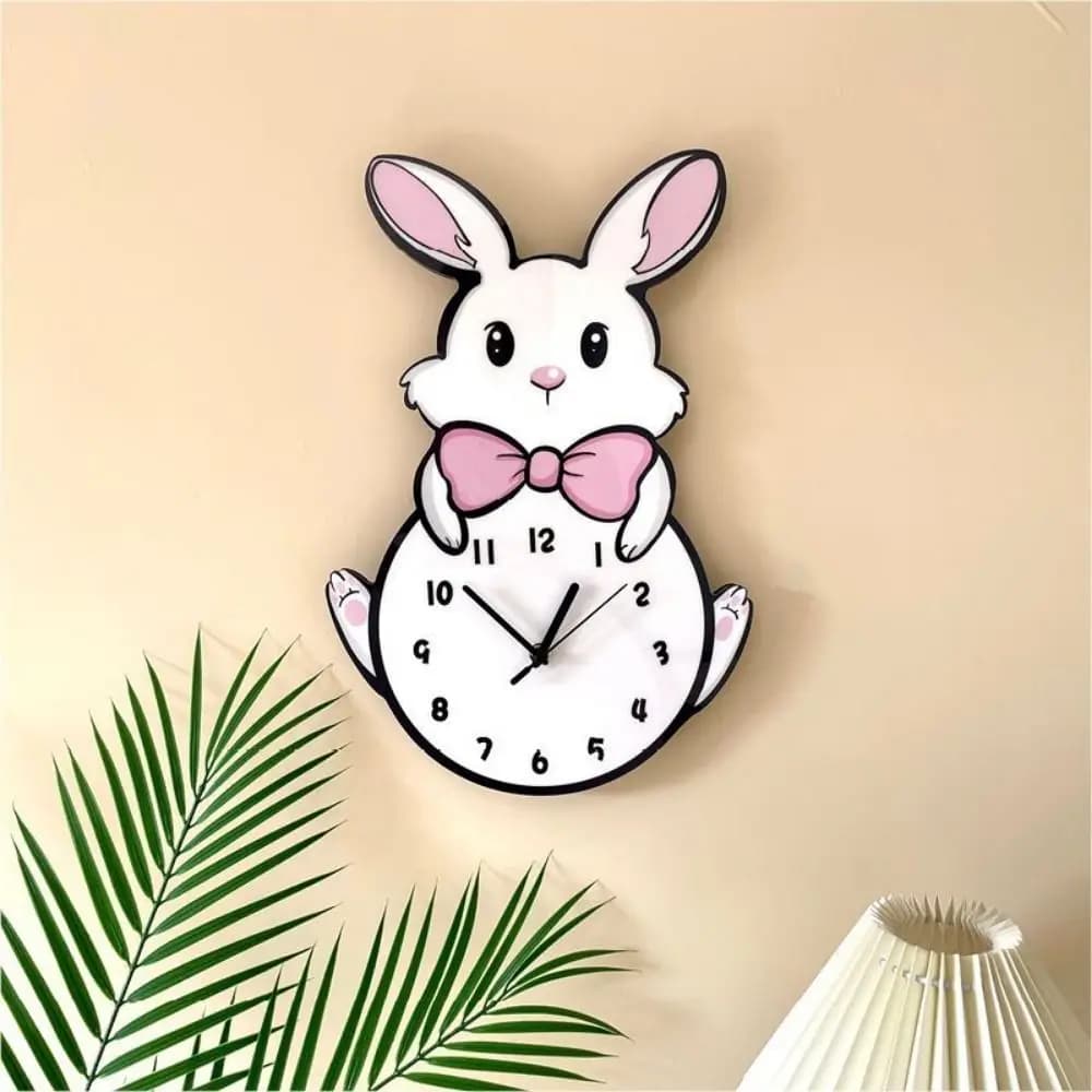 Creative wall clock cute little white rabbit hanging cartoon decorative wall clock silent digital wall clock children's room