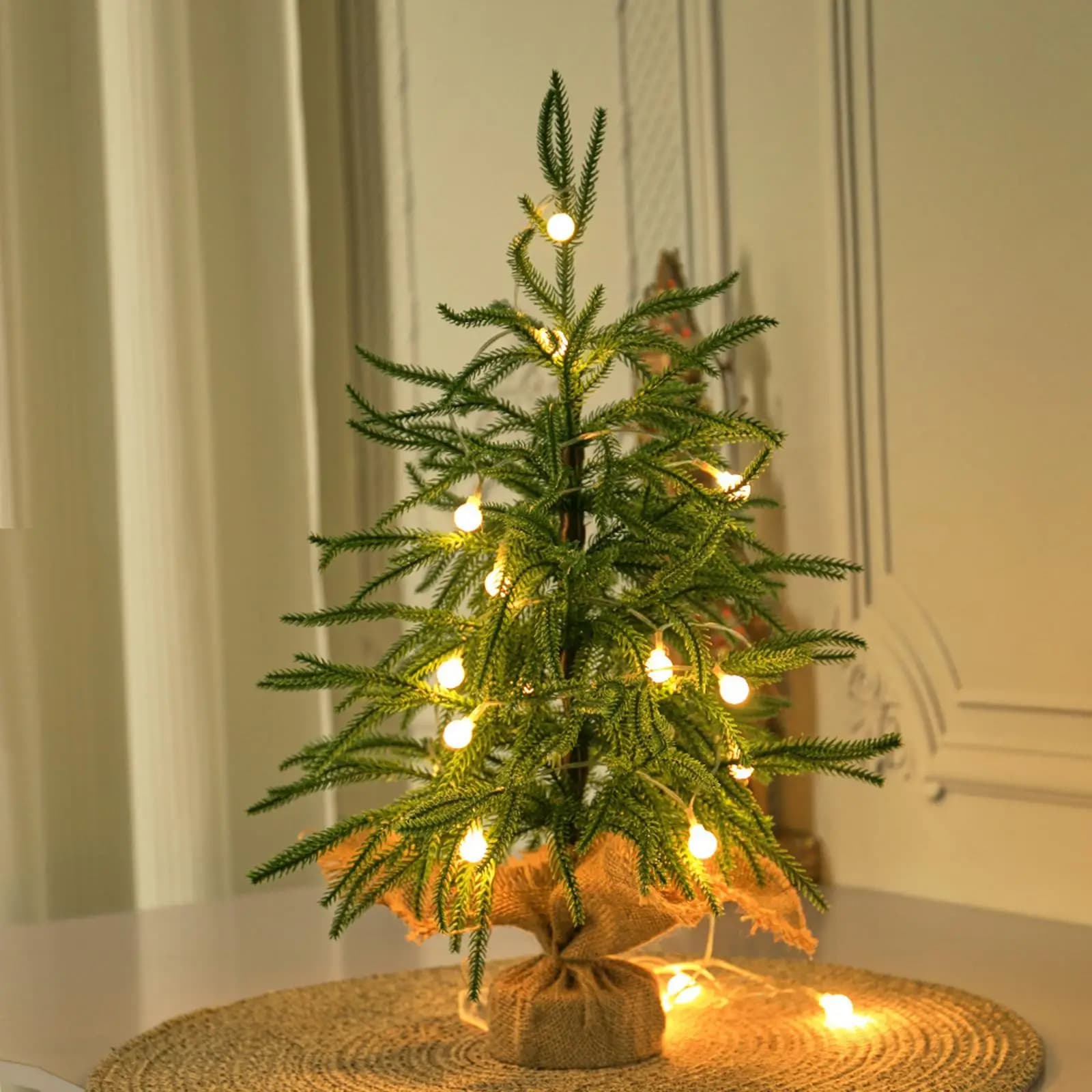 Tabletop Faux Green Plant Miniature Artificial Xmas Tree Potted PE Simulation Pine for Home Entryway