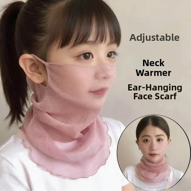 Kids Neck Protection Silk Scarf Sunscreen Face Mask Breathable Ear Hanging Full Face Mesh Shawl Transparent Protective Cover