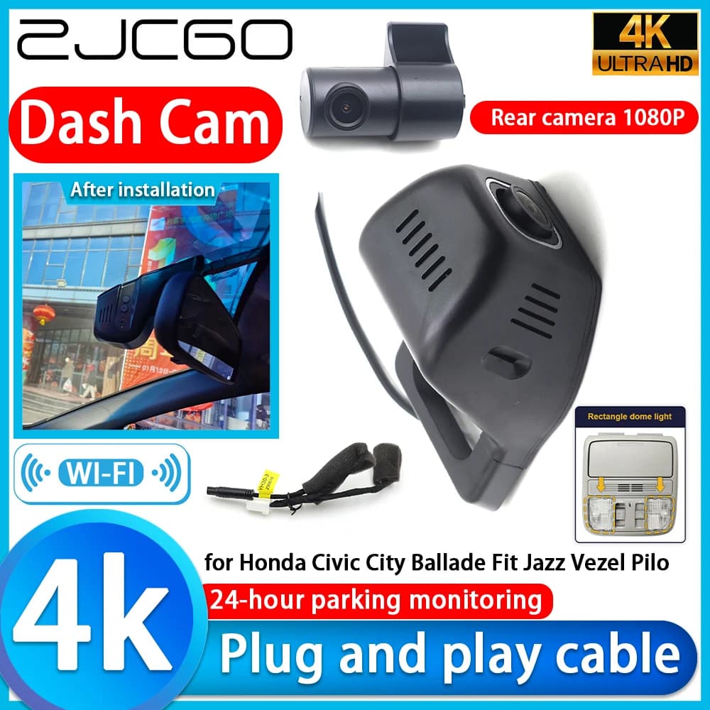 Telecamera da cruscotto 4K DVR per Honda Civic City Ballade Fit Jazz Vezel Pilot, con obiettivo Sony 2160P e monitoraggio parcheggio 24h, videoregistratore