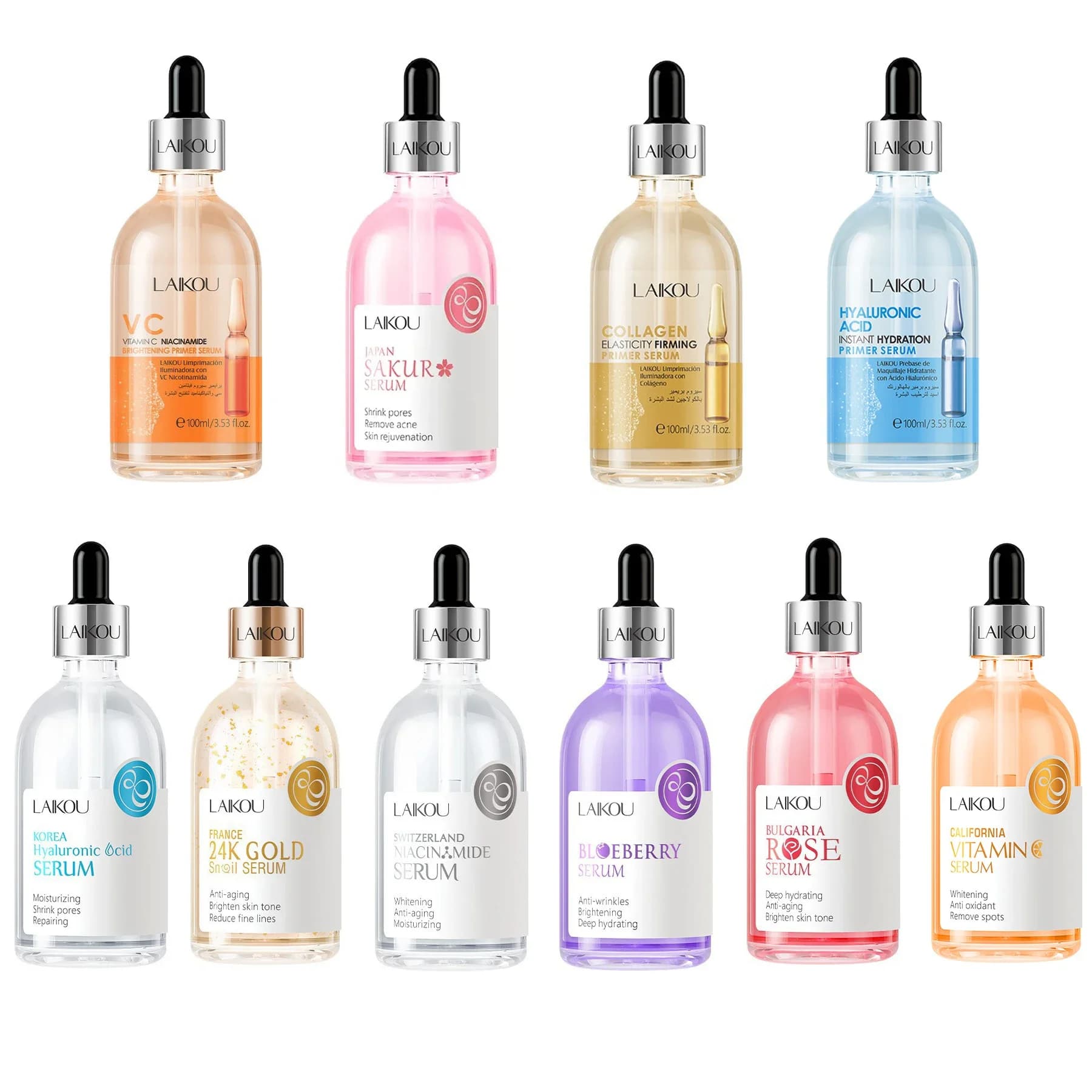 100ml LAIKOU Sakura Siero Vitamin C Hydrating Essence Hyaluronic Acid Serum Cosmetic Beauty Face Collagen Skin Care