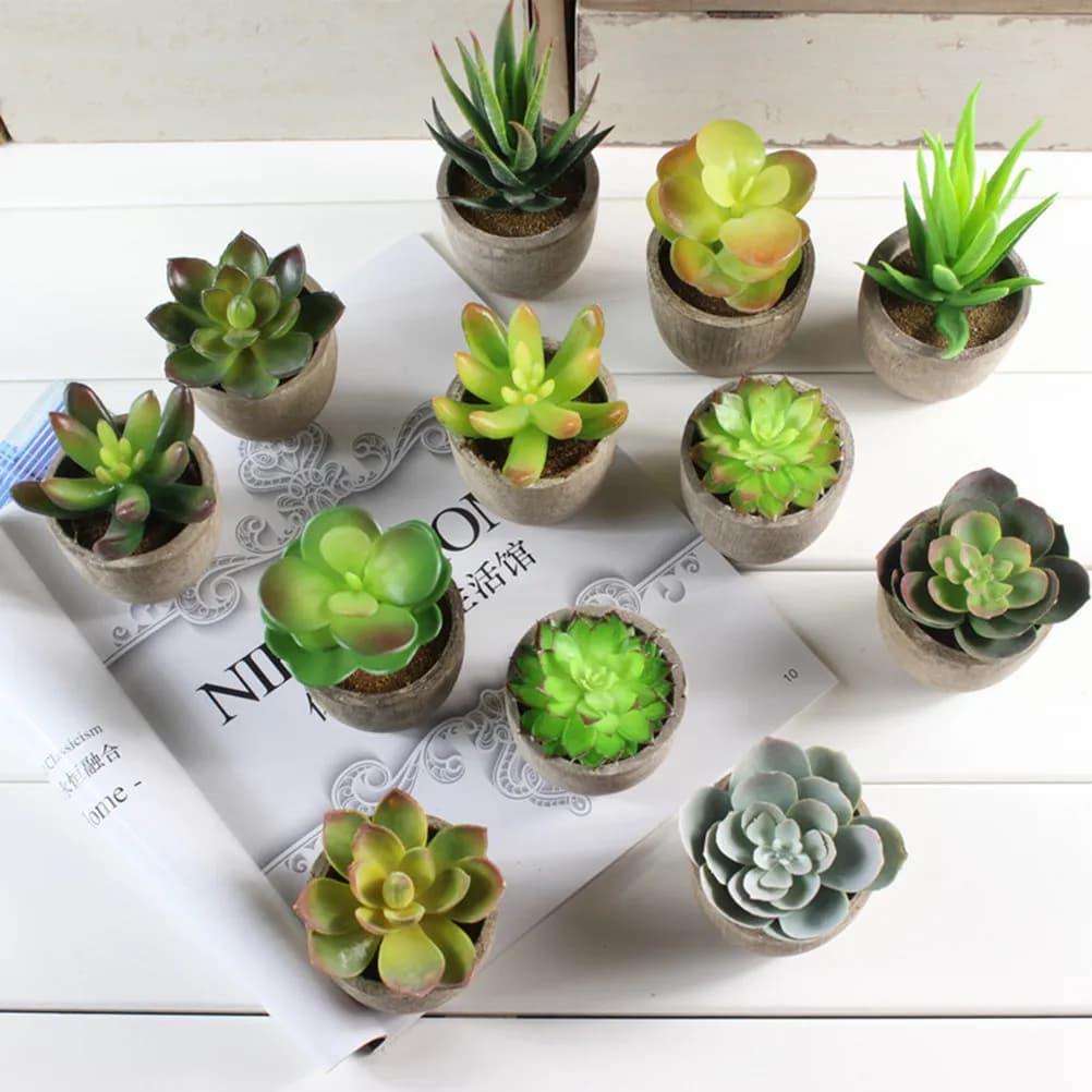 Set di Piante Succulente Artificiali Realistiche Premium per Decorazione Scrivania, Scaffale, Bancone, Interni, Ufficio, Camera da Letto, Soggiorno, Regalo, Vaso Grigio