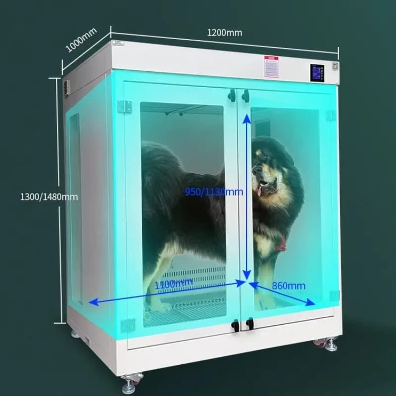 Professional Pet Dryer Cabinet Salon Grade Stainless Steel Quiet Fast Drying with Control Wheels for Large Dogs Grooming Room