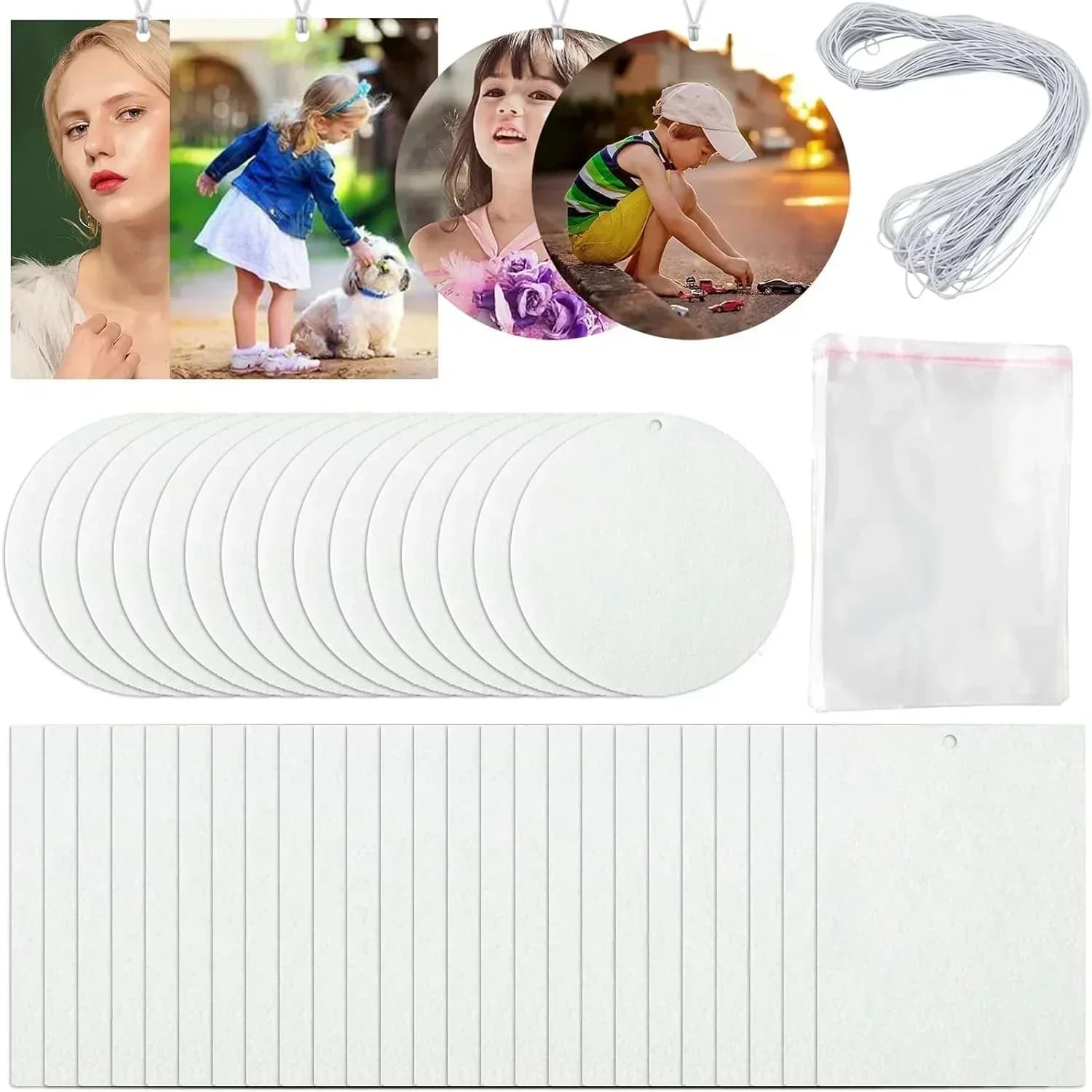 Deodorant kit for 30/50 pieces sublimation environments – Deodorants for car and house hanging DIY with elastic cord, circle and rectangle